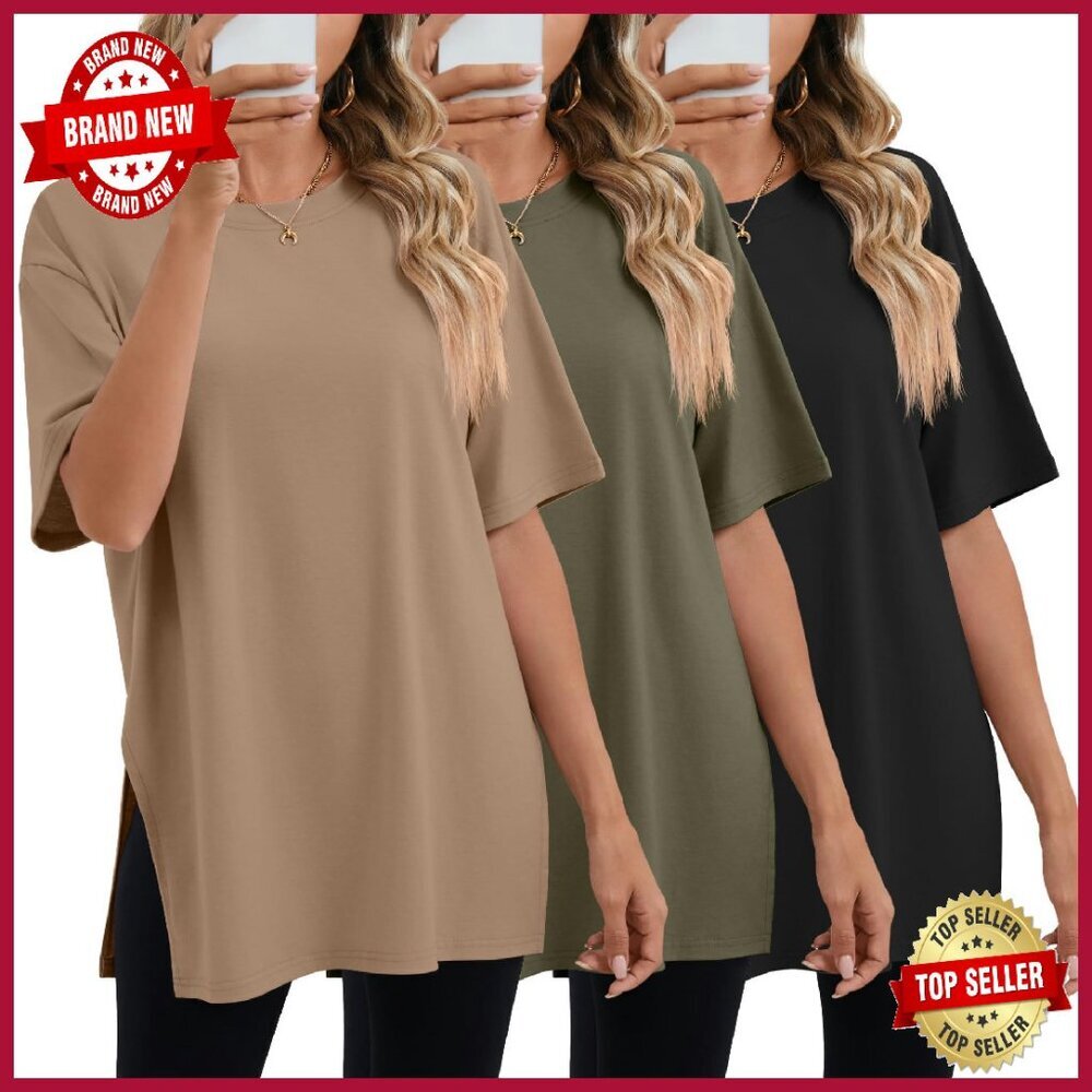 Oversized Gym Tees 3 Pack - Soft Cotton Blend Side Split Tops